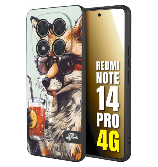 CUSTOMIZZA - Custodia cover nera morbida in tpu compatibile per Xiaomi Redmi Note 14 PRO 4G estate disegnata cocktails animali simpatici fox volpe negroni