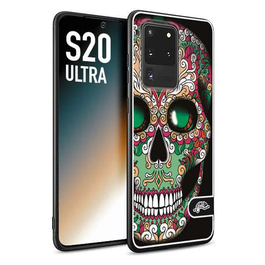 CUSTOMIZZA - Custodia cover nera morbida in tpu compatibile per Samsung S20 ULTRA teschio messicano Mexican skull verde fucsia