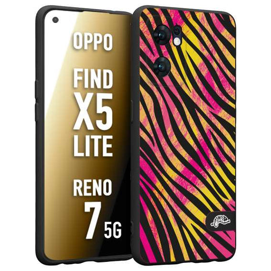 CUSTOMIZZA - Custodia cover nera morbida in tpu compatibile per Oppo Reno 7 - Find X5 LITE zebrata maculata a rilievo soft touch donna fucsia gialla
