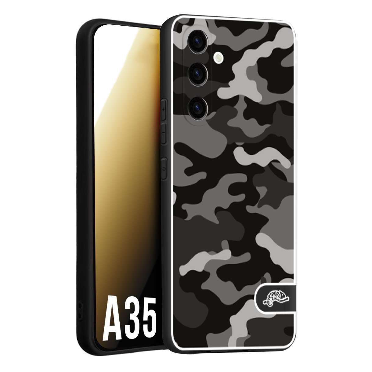 CUSTOMIZZA - Custodia cover nera morbida in tpu compatibile per Samsung A35 5G camouflage mimetico militare nero black grigio