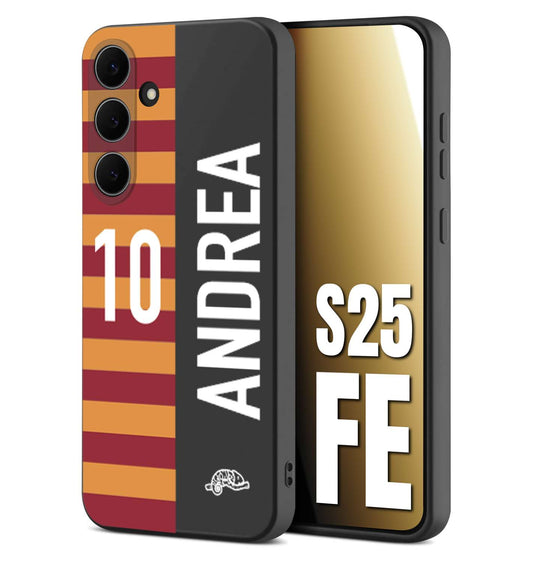 CUSTOMIZZA - Custodia cover nera morbida in tpu compatibile per Samsung S25 FE personalizzata calcio football nome e numero calciatori giallo rossi
