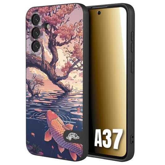 CUSTOMIZZA - Custodia cover nera morbida in tpu compatibile per Samsung A37 giapponese lago carpa koi rosa con foglie d'acero disegnata tattoo