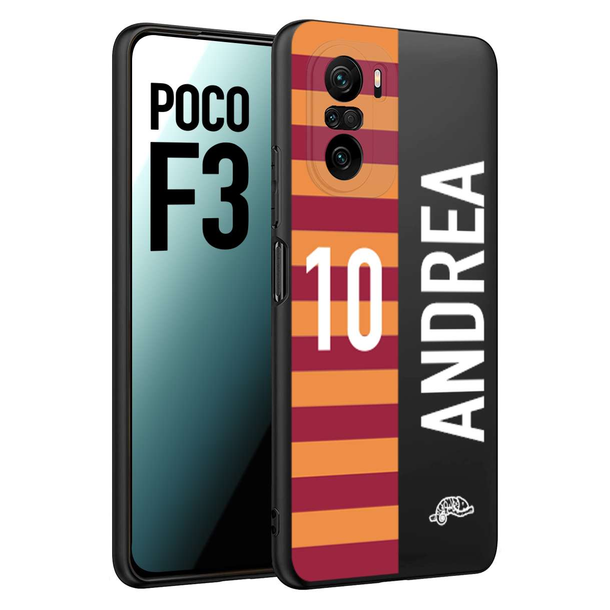 CUSTOMIZZA - Custodia cover nera morbida in tpu compatibile per Xiaomi Poco F3 personalizzata calcio football nome e numero calciatori giallo rossi