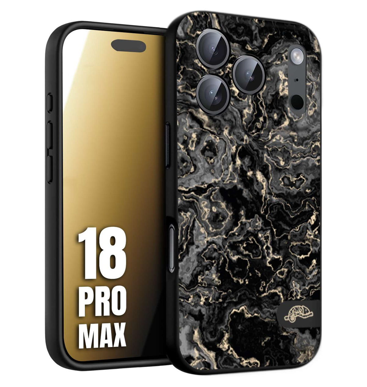 CUSTOMIZZA - Custodia cover nera morbida in tpu compatibile per iPhone 18 PRO MAX effetto marmo marble nero black venature dorato pietra