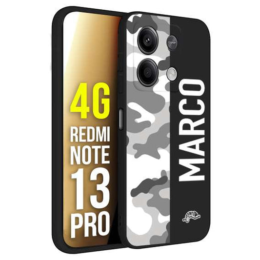 CUSTOMIZZA - Custodia cover nera morbida in tpu compatibile per Xiaomi Redmi Note 13 PRO 4G camouflage mimetico militare personalizzata nome bianco