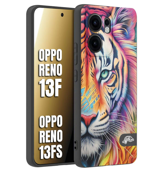 CUSTOMIZZA - Custodia cover nera morbida in tpu compatibile per Oppo Reno 13 F animali color tigre tiger viso colori vibranti disegnato schizzo