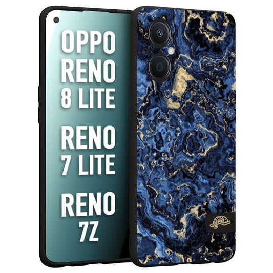 CUSTOMIZZA - Custodia cover nera morbida in tpu compatibile per Oppo Reno 7 Lite - 8 Lite - 7Z effetto marmo marble blu venature dorato psichedelico