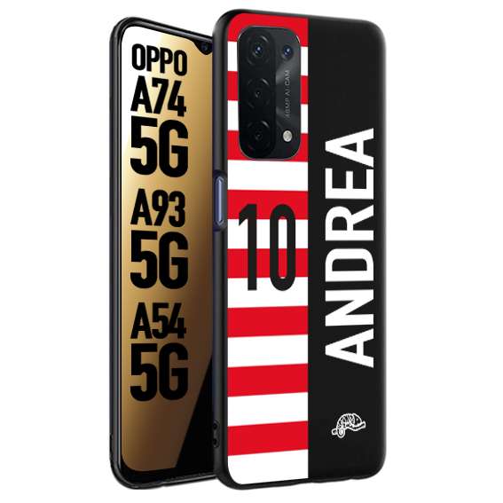 CUSTOMIZZA - Custodia cover nera morbida in tpu compatibile per Oppo A74 5G - A93 5G - A54 5G personalizzata calcio football nome e numero calciatori bianco rossa