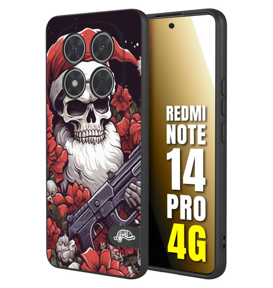 CUSTOMIZZA - Custodia cover nera morbida in tpu compatibile per Xiaomi Redmi Note 14 PRO 4G teschio natale santa claus fiori tattoo disegnato