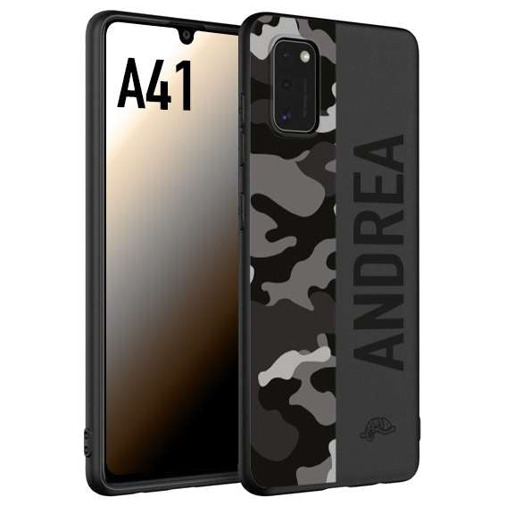 CUSTOMIZZA - Custodia cover nera morbida in tpu compatibile per Samsung A41 camouflage mimetico militare personalizzata nome