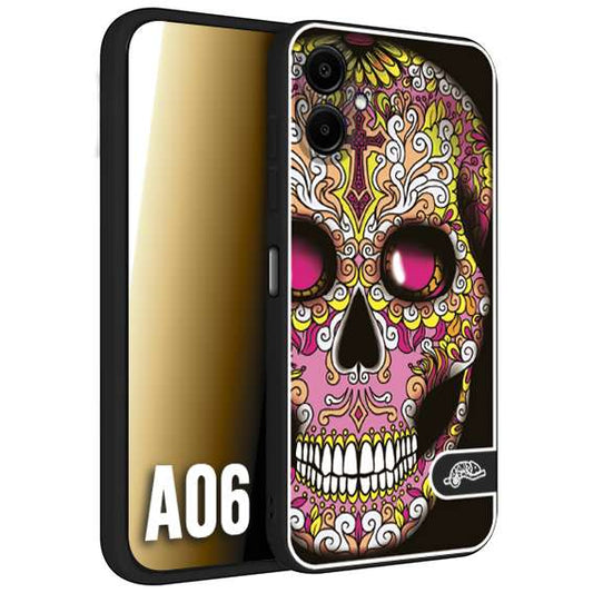 CUSTOMIZZA - Custodia cover nera morbida in tpu compatibile per Samsung A06 teschio messicano Mexican skull rosa gialla