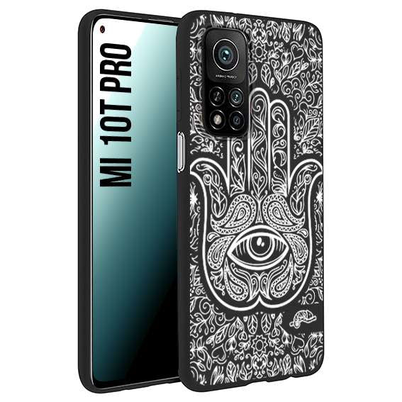 CUSTOMIZZA - Custodia cover nera morbida in tpu compatibile per Xiaomi Mi 10T PRO mano di fatima effetto rilievo mandala donna