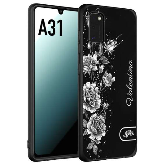 CUSTOMIZZA - Custodia cover nera morbida in tpu compatibile per Samsung A31 a rilievo soft touch personalizzata nome rose fiori donna