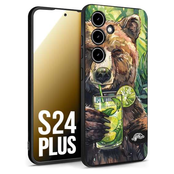 CUSTOMIZZA - Custodia cover nera morbida in tpu compatibile per Samsung S24 PLUS estate disegnata cocktails animali simpatici orso bear negroni