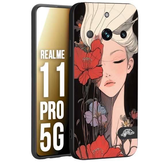 CUSTOMIZZA - Custodia cover nera morbida in tpu compatibile per Realme 11 PRO 5G woman flower Fantasia Floreale Design Donna e Fiori, Retro Artistico