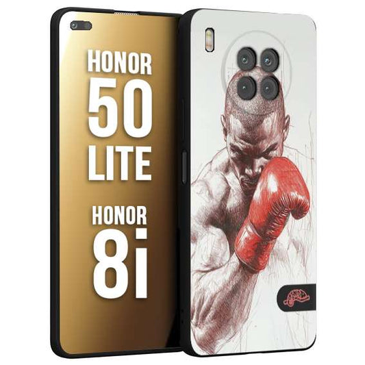 CUSTOMIZZA - Custodia cover nera morbida in tpu compatibile per Honor 8i - Honor 50 LITE pugilato pugili disegno tattoo guantoni box sport primo piano