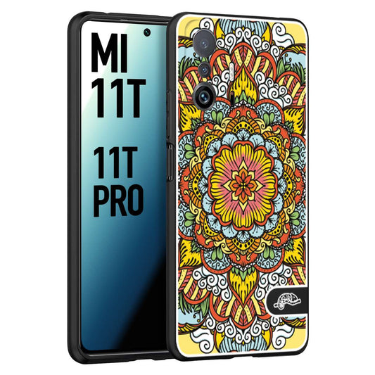 CUSTOMIZZA - Custodia cover nera morbida in tpu compatibile per Xiaomi Mi 11T - Mi 11T PRO mandala colorato fiore nuvole arancione