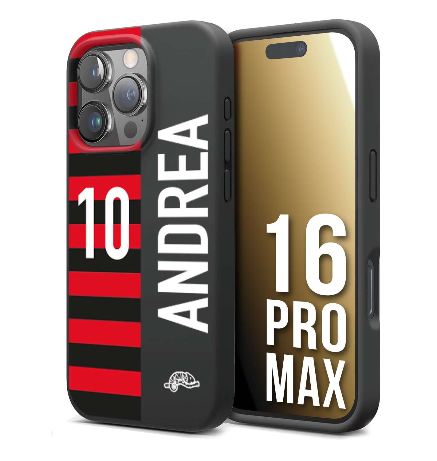 CUSTOMIZZA - Custodia cover nera morbida in tpu compatibile per iPhone 16 PRO MAX personalizzata calcio football nome e numero calciatori rossonera