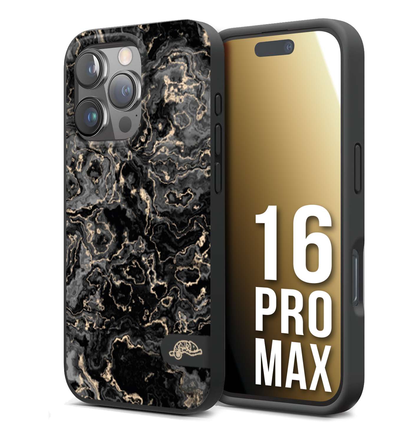 CUSTOMIZZA - Custodia cover nera morbida in tpu compatibile per iPhone 16 PRO MAX effetto marmo marble nero black venature dorato pietra