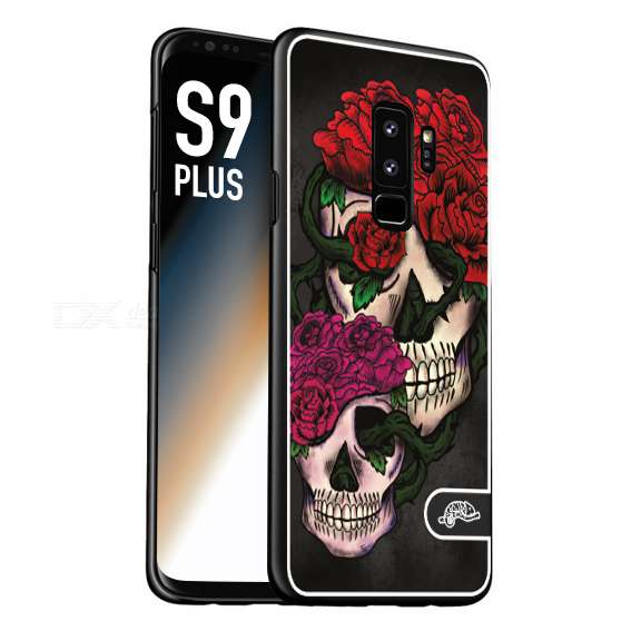 CUSTOMIZZA - Custodia cover nera morbida in tpu compatibile per Samsung S9 PLUS teschi e rose rosse fucsia skull and roses