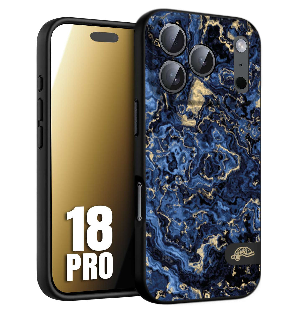 CUSTOMIZZA - Custodia cover nera morbida in tpu compatibile per iPhone 18 PRO effetto marmo marble blu venature dorato psichedelico