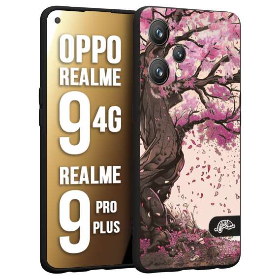 CUSTOMIZZA - Custodia cover nera morbida in tpu compatibile per Realme 9 4G - 9 PRO PLUS giapponese colori morbidi fiori di ciliegio rosa disegnata