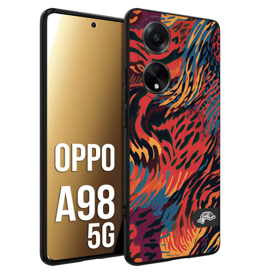 CUSTOMIZZA - Custodia cover nera morbida in tpu compatibile per Oppo A98 5G leopardato maculato tigrato colorata fiamme rossa blu arancione