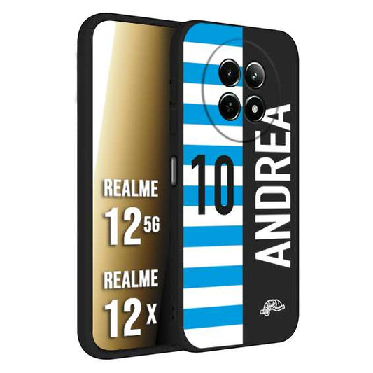 CUSTOMIZZA - Custodia cover nera morbida in tpu compatibile per Realme 12 5G - 12X personalizzata calcio football nome e numero calciatori biancazzurri
