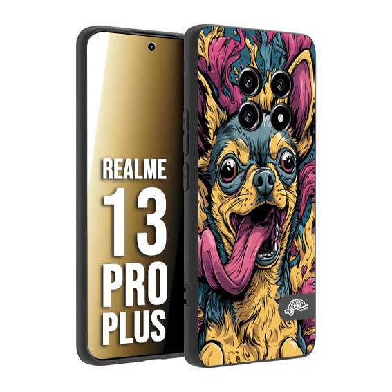 CUSTOMIZZA - Custodia cover nera morbida in tpu compatibile per Realme 13 PRO PLUS Chihuahua illustrazione cane pop art cane street art cartone animato