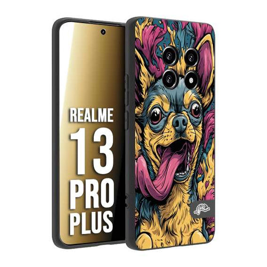 CUSTOMIZZA - Custodia cover nera morbida in tpu compatibile per Realme 13 PRO PLUS Chihuahua illustrazione cane pop art cane street art cartone animato