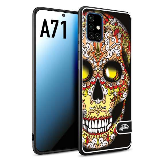 CUSTOMIZZA - Custodia cover nera morbida in tpu compatibile per Samsung A71 teschio messicano Mexican skull giallo rosso arancio