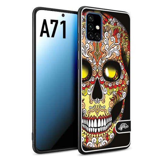 CUSTOMIZZA - Custodia cover nera morbida in tpu compatibile per Samsung A71 teschio messicano Mexican skull giallo rosso arancio