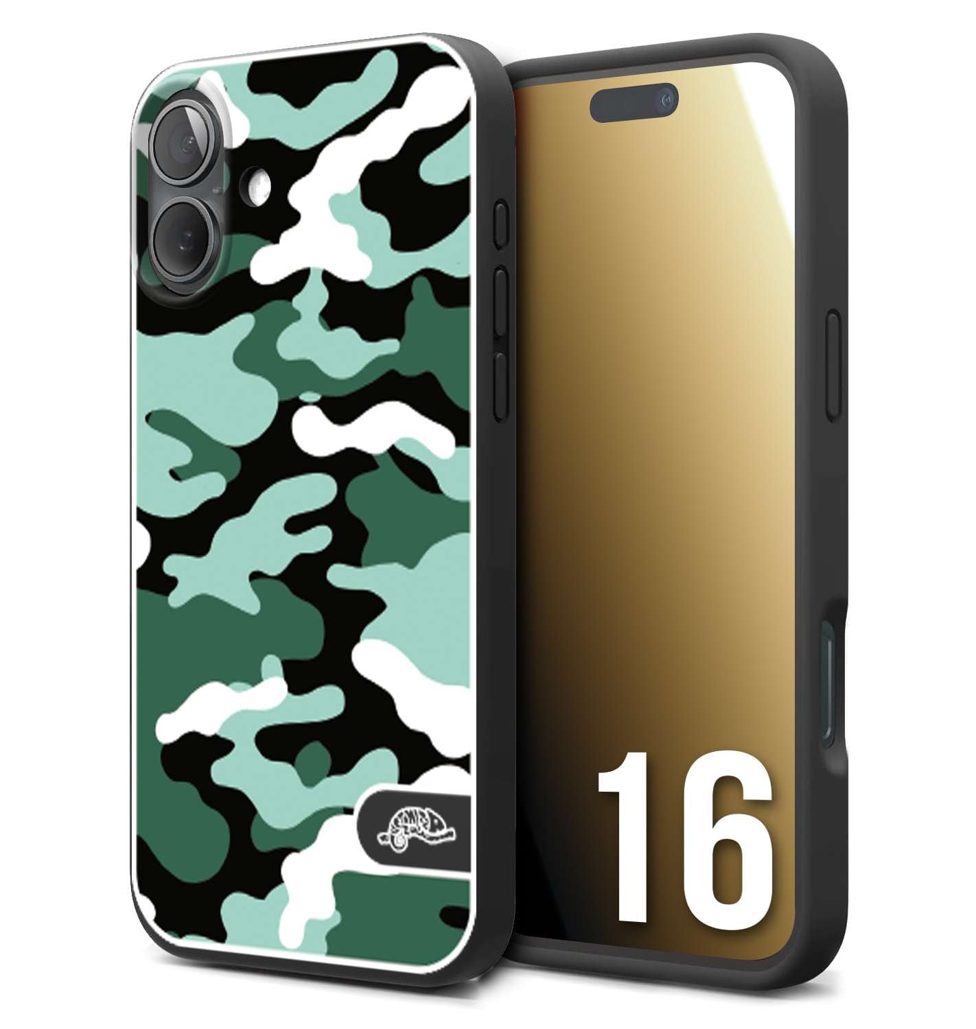 CUSTOMIZZA - Custodia cover nera morbida in tpu compatibile per iPhone 16 camouflage mimetico militare verde green