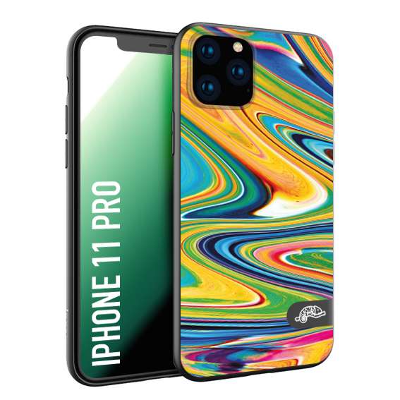 CUSTOMIZZA - Custodia cover nera morbida in tpu compatibile per iPhone 11 PRO colorata fantasia vortice marmo arcobaleno gialla verde blu