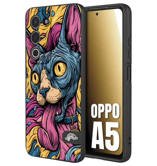 CUSTOMIZZA - Custodia cover nera morbida in tpu compatibile per Oppo A5 Sphynx Colorato Pop Art Psichedelico Gatto Blu Rosa Giallo Artistica Fantasy
