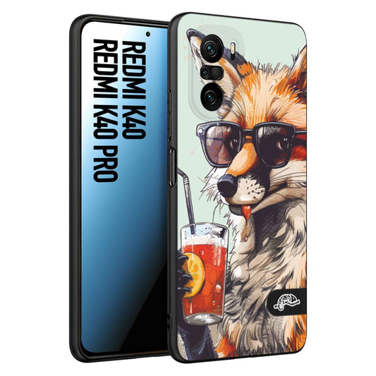 CUSTOMIZZA - Custodia cover nera morbida in tpu compatibile per Xiaomi Redmi K40 - K40 Pro estate disegnata cocktails animali simpatici fox volpe negroni