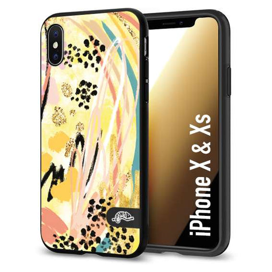 CUSTOMIZZA - Custodia cover nera morbida in tpu compatibile per iPhone X - Xs astratti donna flower fantasia estate gialla rosa leopardata