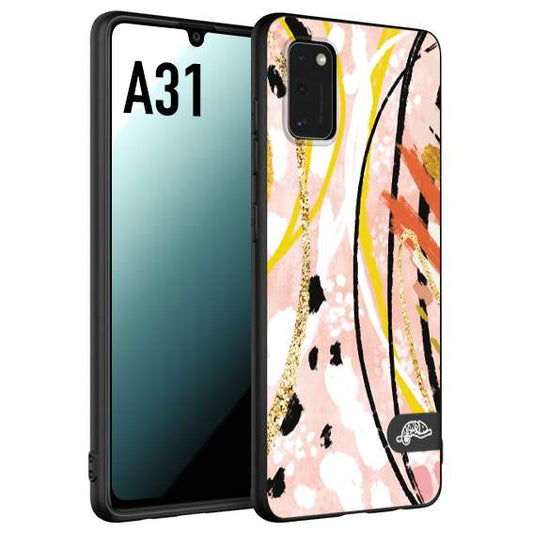 CUSTOMIZZA - Custodia cover nera morbida in tpu compatibile per Samsung A31 fiori astratti donna zebrato leopardato fantasia dorata gialla rosa colorata