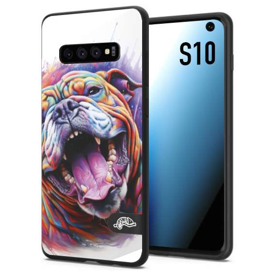 CUSTOMIZZA - Custodia cover nera morbida in tpu compatibile per Samsung S10 animali color bulldog cane dog colori vibranti disegnato schizzo