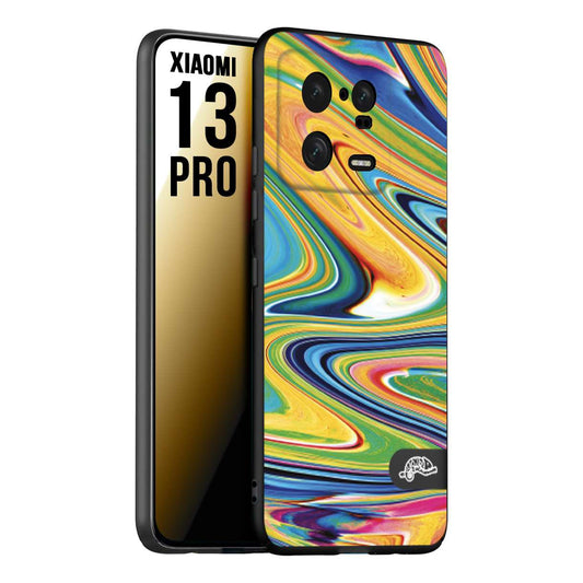 CUSTOMIZZA - Custodia cover nera morbida in tpu compatibile per Xiaomi 13 PRO colorata fantasia vortice marmo arcobaleno gialla verde blu