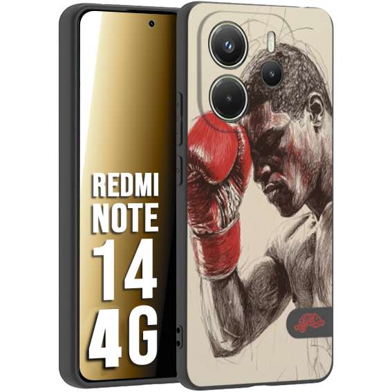 CUSTOMIZZA - Custodia cover nera morbida in tpu compatibile per Xiaomi Redmi Note 14 4G pugilato pugili disegno tattoo guantoni boxer pesi massimi
