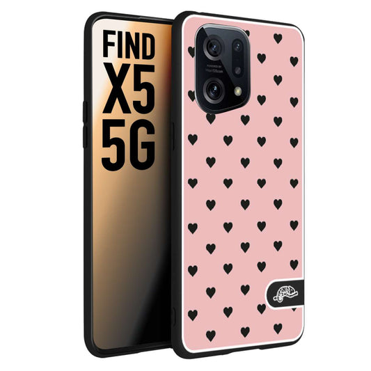 CUSTOMIZZA - Custodia cover nera morbida in tpu compatibile per Oppo Find X5 cuori pois rosa donna pin up vintage