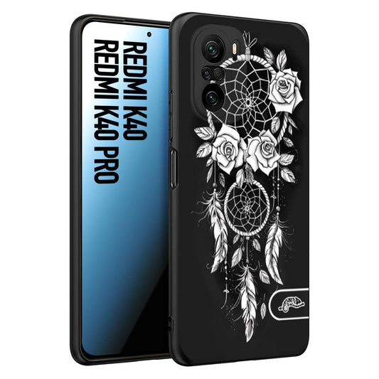 CUSTOMIZZA - Custodia cover nera morbida in tpu compatibile per Xiaomi Redmi K40 - K40 Pro acchiappasogni dreamcatcher black and white bianco a rilievo disegnato tattoo tatuaggio