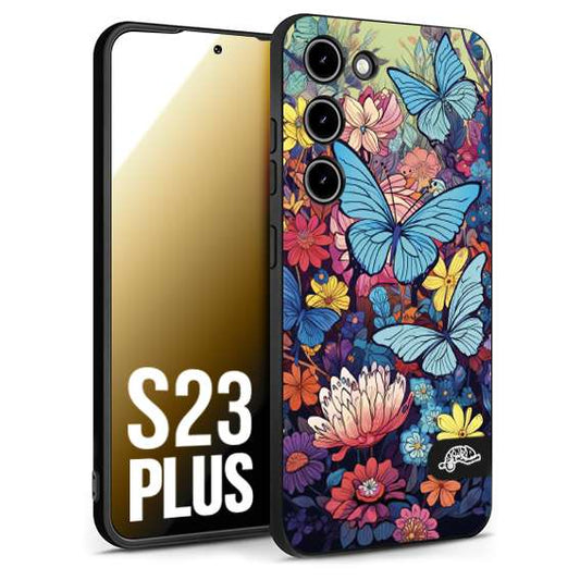 CUSTOMIZZA - Custodia cover nera morbida in tpu compatibile per Samsung S23 PLUS farfalle butterfly moderno donna disegnate gialla blu rosa