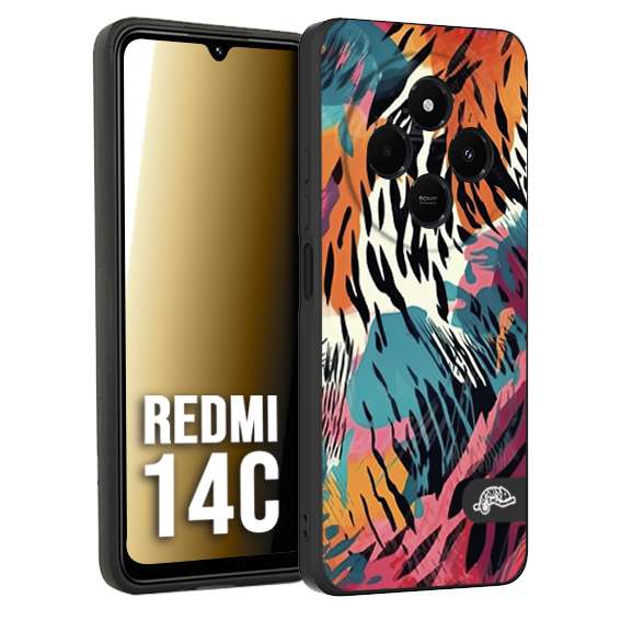 CUSTOMIZZA - Custodia cover nera morbida in tpu compatibile per Xiaomi Redmi 14C leopardato maculato tigrato tiger colorata summer color