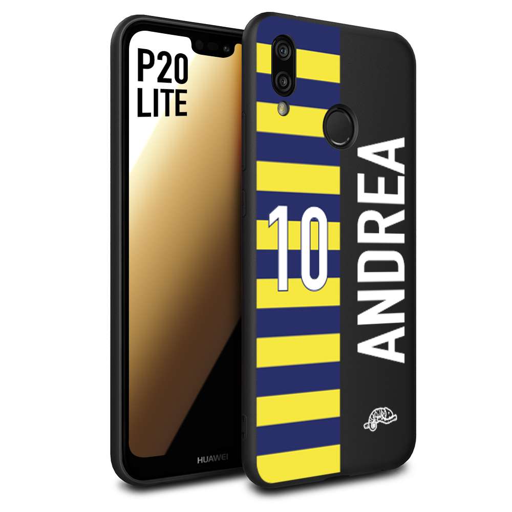 CUSTOMIZZA - Custodia cover nera morbida in tpu compatibile per Huawei P20 LITE personalizzata calcio football nome e numero calciatori giallo blu