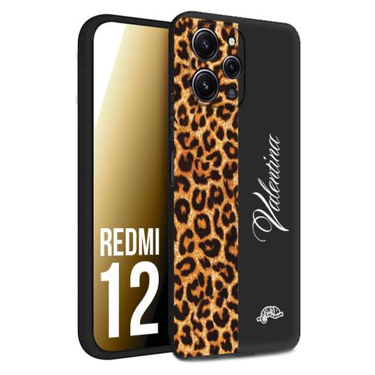 CUSTOMIZZA - Custodia cover nera morbida in tpu compatibile per Xiaomi Redmi 12 custom nome scritta leopardato maculato donna marrone leopard