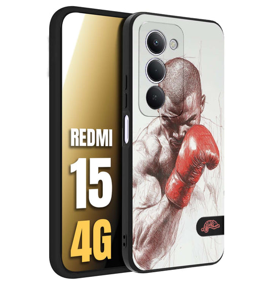 CUSTOMIZZA - Custodia cover nera morbida in tpu compatibile per Xiaomi Redmi 15 4G pugilato pugili disegno tattoo guantoni box sport primo piano
