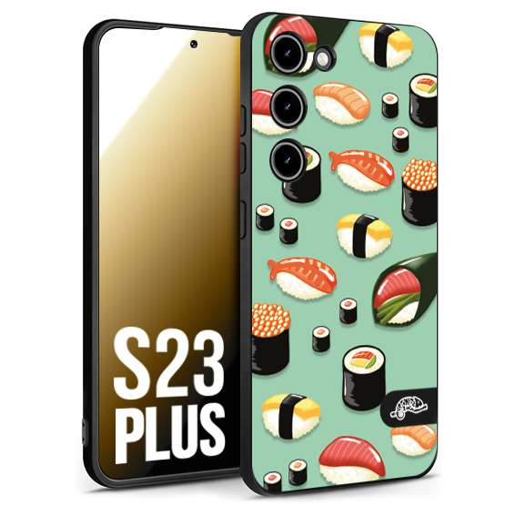 CUSTOMIZZA - Custodia cover nera morbida in tpu compatibile per Samsung S23 PLUS sushi disegni giapponese nighiri acquamarina verde