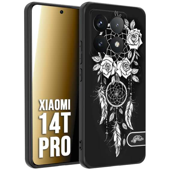 CUSTOMIZZA - Custodia cover nera morbida in tpu compatibile per Xiaomi 14T PRO acchiappasogni dreamcatcher black and white bianco a rilievo disegnato tattoo tatuaggio